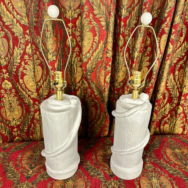1970s Serpent With Forbidden Apple Plaster Lamps - a Pair For Sale - Image 11 of 11
