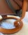 Chestnut Vintage Ekornes Leather Stressless Recliner With Swing-Out Table For Sale - Image 8 of 17