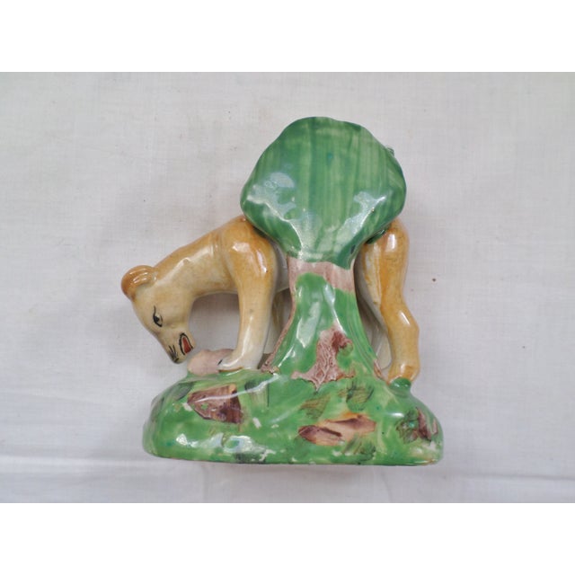 Staffordshire Antique Staffordshire Pottery Lioness Cat With Baby Figurine For Sale - Image 4 of 8