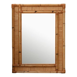 Italian Rectangular Mirror with Bamboo and Cane Fabric Frame, 1970 For Sale