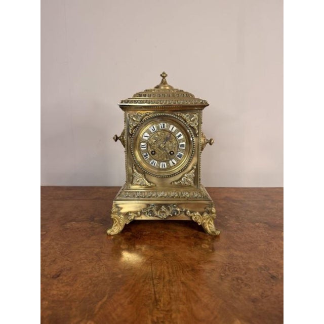 Metal Large Antique Victorian Ornate Brass Mantle Clock, 1880 For Sale - Image 7 of 7