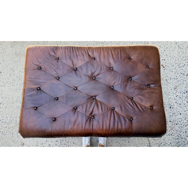 Animal Skin Vintage Tufted Leather Chesterfield Ottoman For Sale - Image 7 of 11