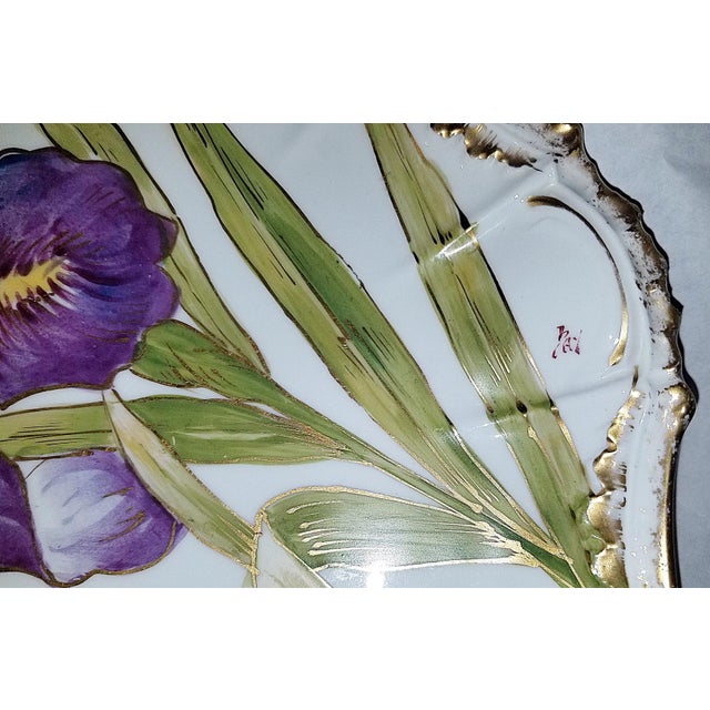 1900 - 1909 Early 1900s Flambeau Limoges Iris Porcelain Charger Platter For Sale - Image 5 of 7
