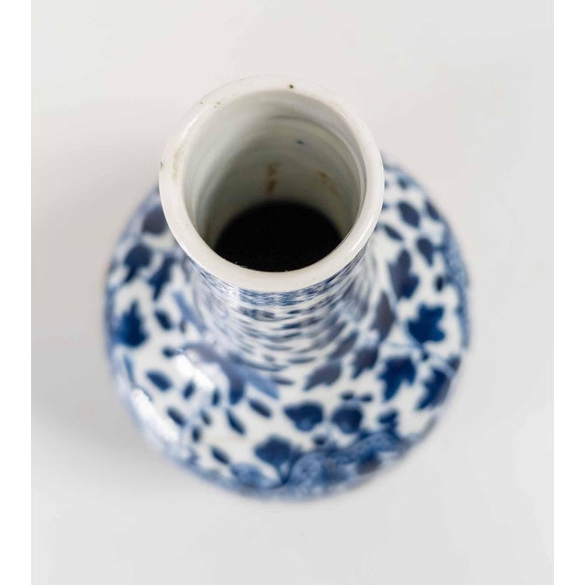 19th Century 19th Century Chinese Blue and White Bottle Vase With Peony and Dragon, Repaired For Sale - Image 5 of 13