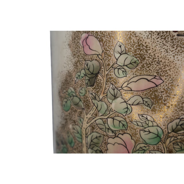 Vintage Macau Hand-Painted Porcelain Umbrella Stand With Floral Garden, Raised Enamels & Gilt Detail For Sale - Image 13 of 18