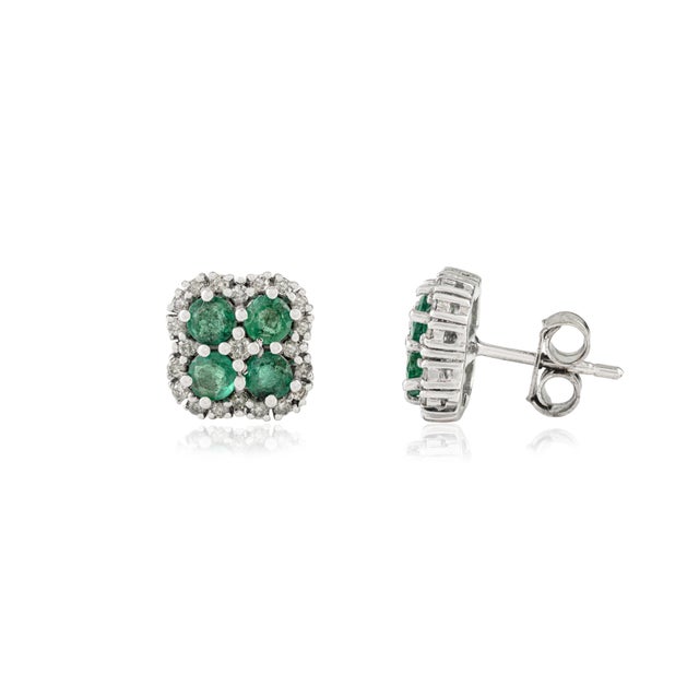 Art Deco A Pair of 925 Sterling Silver Round Cut Emerald Cluster Stud Earrings by Cara&her For Sale - Image 3 of 10