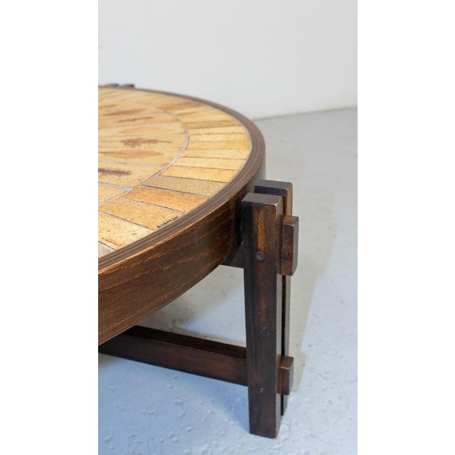 French Round Coffee Table with Herbarium Faience Top by Roger Capron for Vallauris, 1960s For Sale - Image 9 of 10