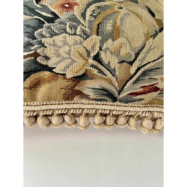 Early 20th Century Early 20th Century Aubusson Tapestry Pillow With Cord and Pom Pom Trim For Sale - Image 5 of 7