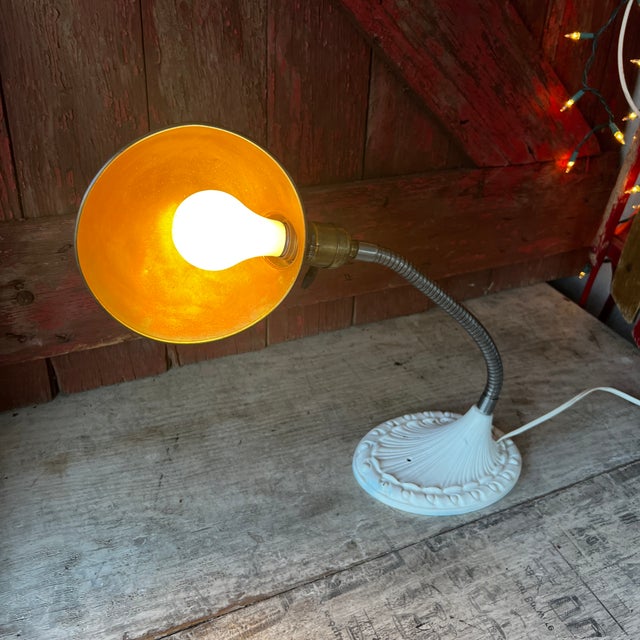 Vintage Adjustable Brass & Cast Iron Gooseneck Desk Lamp For Sale - Image 10 of 16