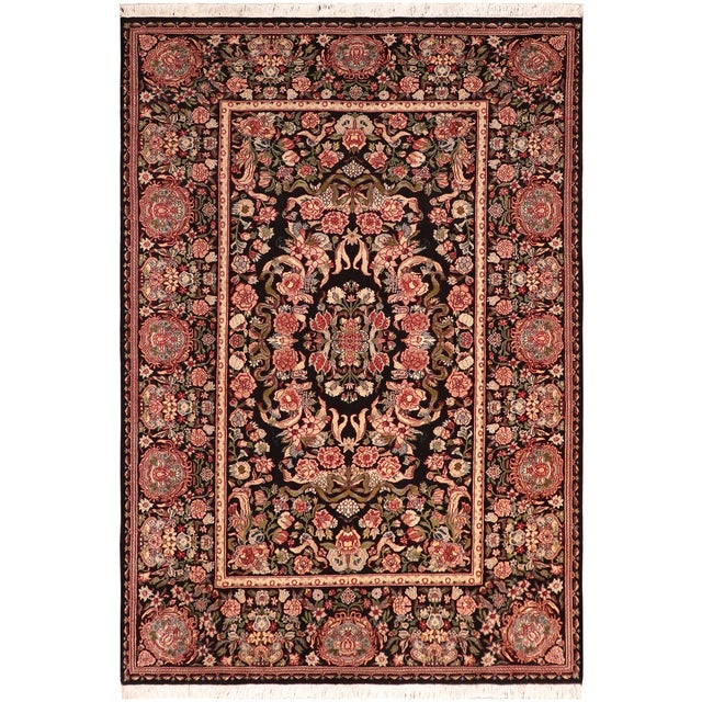 Shabby Chic 1990's Pak-Persian Black/Pink Wool Rug - 6'2'' X 9'2'' For Sale - Image 9 of 9