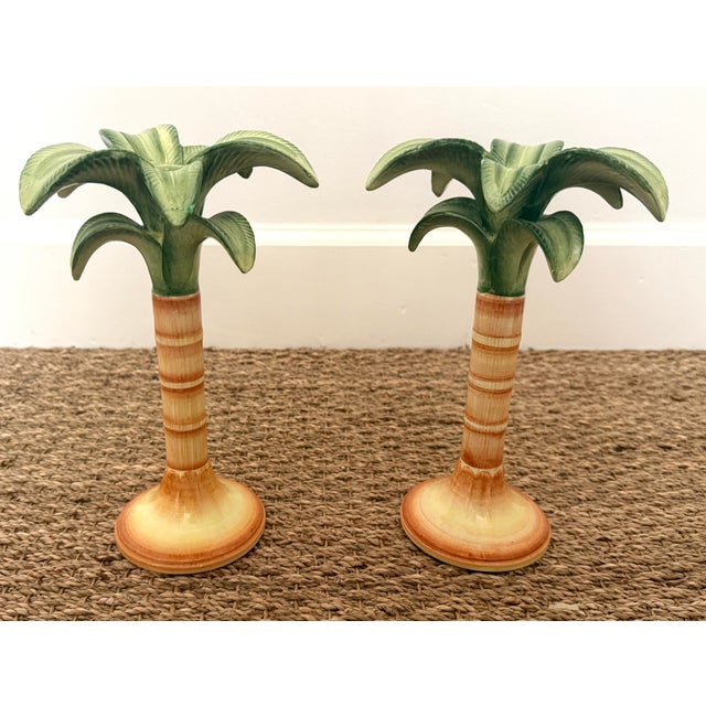 Vintage Pr Italian Hand Painted Palm Tree Candleholders For Sale - Image 11 of 11