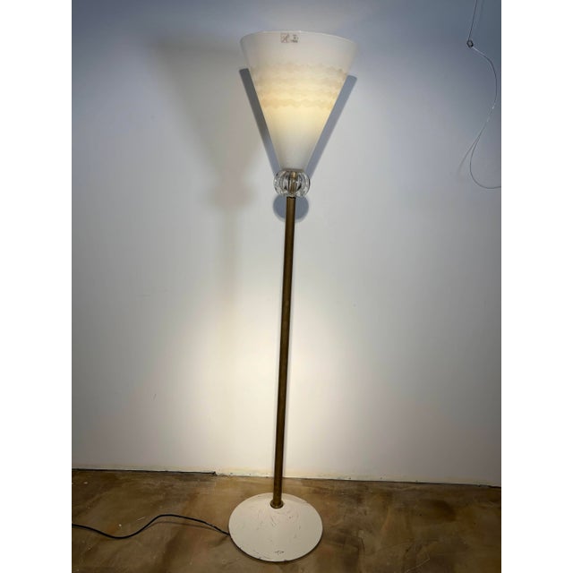 Italian floor lamp signed Barovier & Toso, Murano, original label preserved (Barovier & Toso diamond logo + certification...