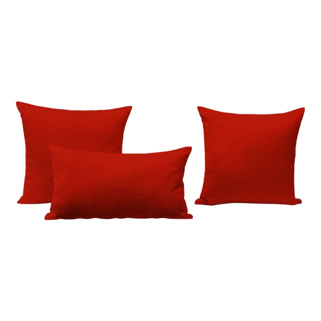 Red Outdoor Throw Pillows - Set of 3 For Sale