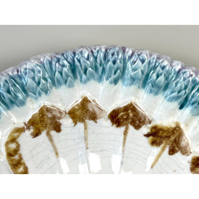 Ceramic Antique Longchamp Majolica Asparagus Plate: French Barbotine Shell Motif For Sale - Image 7 of 15