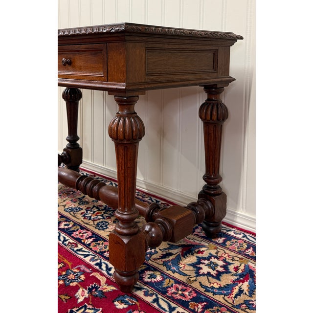1930s Antique French Henri II Style Writing Desk Table Drawers Oak C. 1930s For Sale - Image 5 of 18