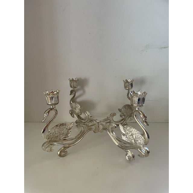 Vintage Godinger Silver Plate Four Arm Swan Candelabra For Sale In Phoenix - Image 6 of 6