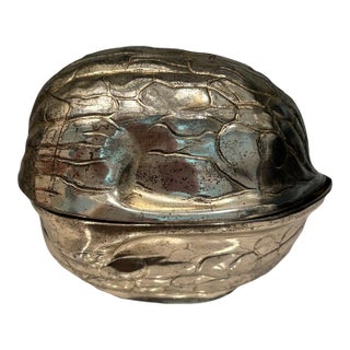 Vintage 1970s f.b. Rogers Silverplate Walnut Form Trinket Box For Sale