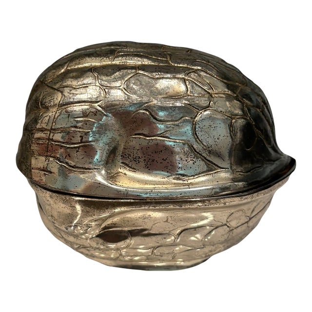 Vintage 1970s f.b. Rogers Silverplate Walnut Form Trinket Box For Sale