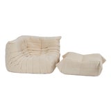 Authentic Ligne Roset Togo Corner Chair & Ottoman in Vanilla Corduroy For Sale