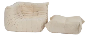Authentic Ligne Roset Togo Corner Chair & Ottoman in Vanilla Corduroy
