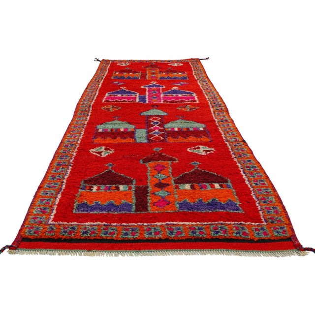 Tribal Vintage Red Kurdish Mosque Pictorial Rug - 03'05 X 10'09 For Sale - Image 3 of 9