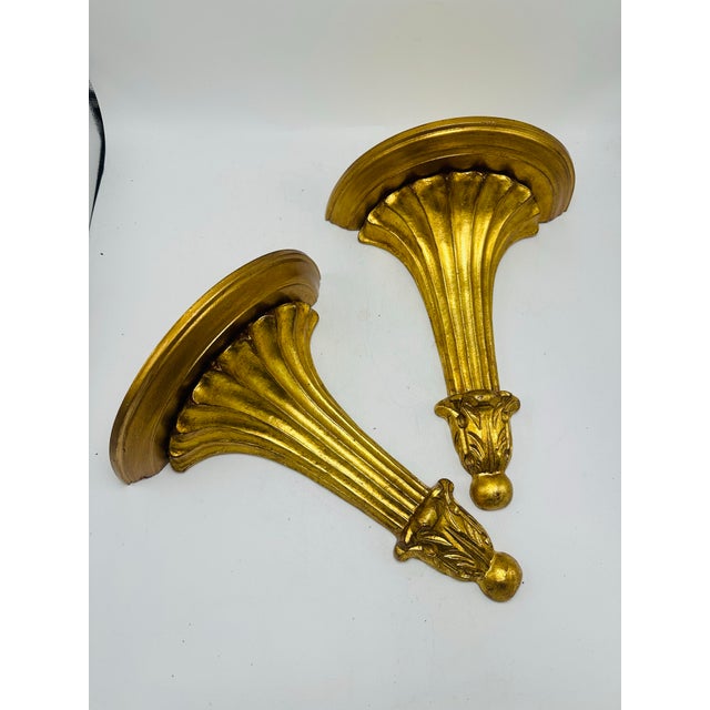 Gold Gilt Italian Wall Brackets, a Pair For Sale - Image 4 of 6