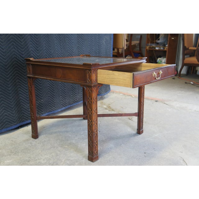 Late 20th Century Late 20th Century Vintage Baker Chinese Chippendale Mahogany Carved Square End Table with Glass Top For Sale - Image 5 of 13