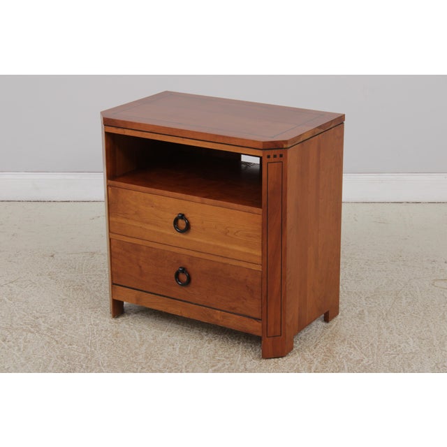 Arts & Crafts Stickley Cherry 21st Century Two Drawer Inlaid Nightstand For Sale - Image 3 of 17