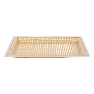 Vintage Serving Tray in Rattan and Chrome from Christian Dior, 1970s For Sale