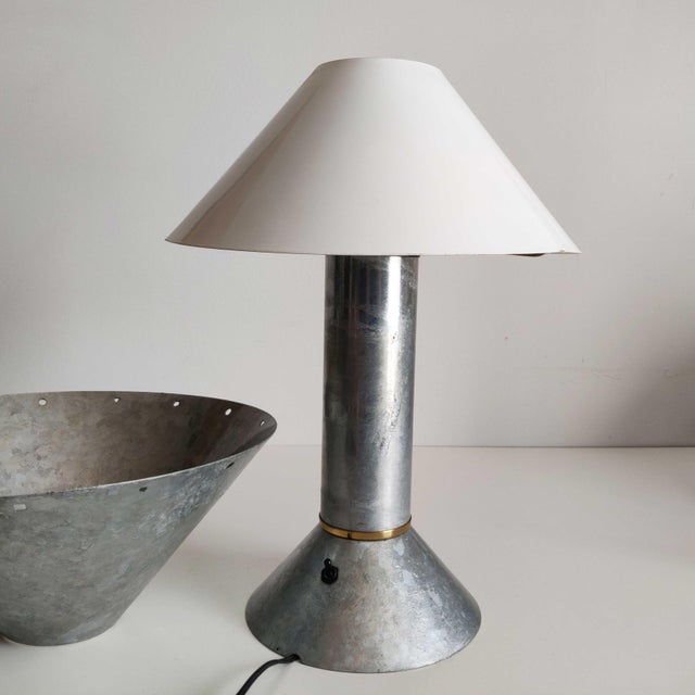 Gray Vintage Ron Rezek 4200 Galvanized Steel Postmodern Table Lamp, 1980s For Sale - Image 8 of 13