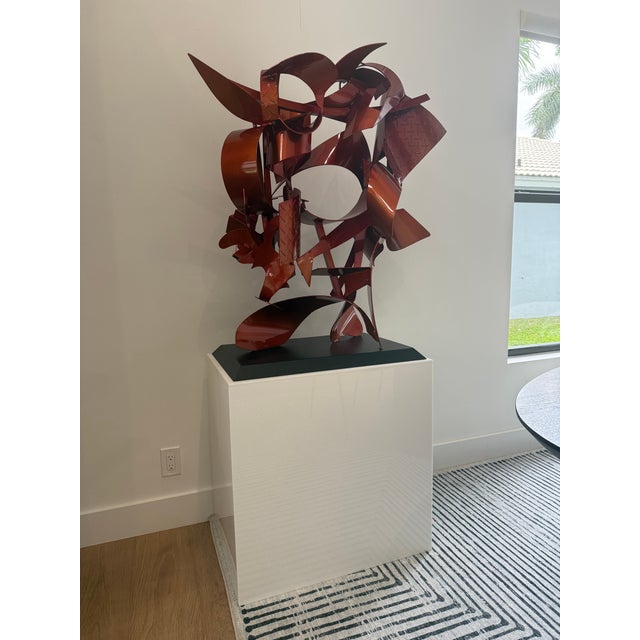 Abstract Metal Sculpture (Red Kabuki) by Kevin Barrett For Sale - Image 4 of 13