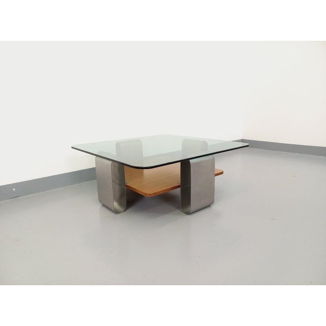 Square Coffee Table with 2 Trays in Teak & Steel, 1970s For Sale - Image 4 of 16