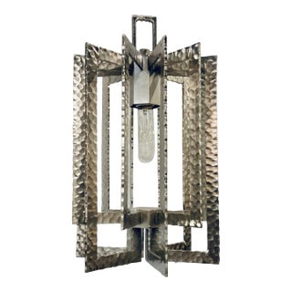 Modern Hammer Silver Finished Metal Pendant Light For Sale