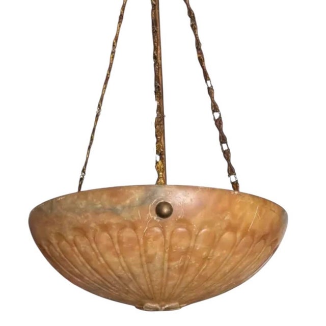 1920s Antique Alabaster Marble Pendant Light Fixture Chandelier For Sale - Image 5 of 5