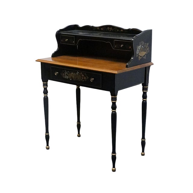 ETHAN ALLEN Hand Decorated Collection Black & Gold Hitchcock Style 32" Accent Writing Secretary Desk 14-9514 40" High...
