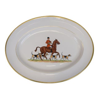 Picard China Decorated by Crest Studio Hand Painted Fox Hunt Scene Platter For Sale