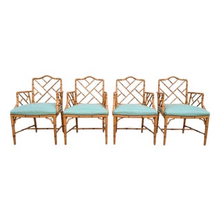 Set of Four Vintage Century Faux Bamboo Dining Armchairs in the Chinese Chippendale Style For Sale