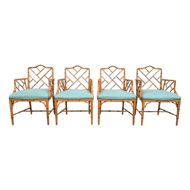 Set of Four Vintage Century Faux Bamboo Dining Armchairs in the Chinese Chippendale Style For Sale