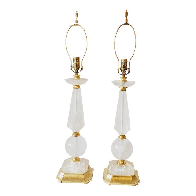 Late 20th Century Rock Crystal Obelisk & Sphere Form Table Lamps - A Pair For Sale