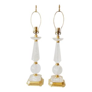 Late 20th Century Rock Crystal Obelisk & Sphere Form Table Lamps - A Pair