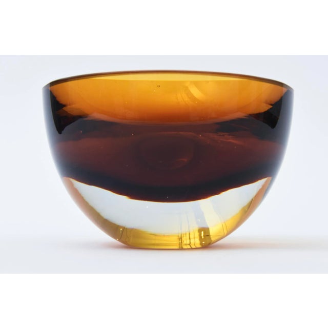 Vintage Signed Murano Thick Walled Sommerso Glass Bowl Amber, Brown, Clear, 1960's For Sale In Miami - Image 6 of 10