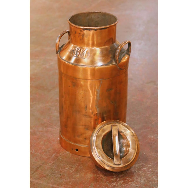 19th Century French Polished Copper Milk Can With Lid and Handles For Sale - Image 10 of 12