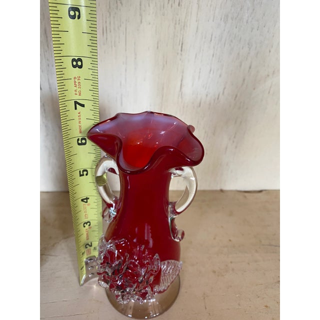 Art Deco Vintage Blue & Red Rosebud Vases - A Pair For Sale - Image 3 of 7