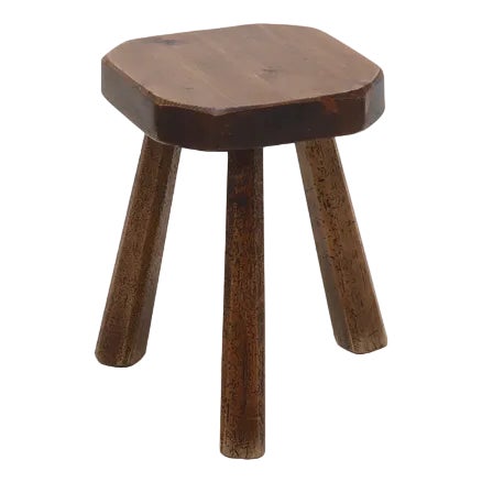 Artisan Stained Pine Stool, France, 1950s For Sale