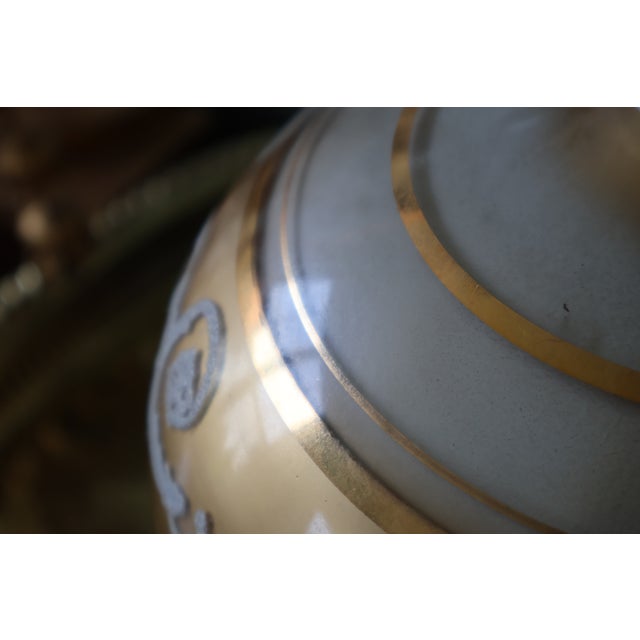 Vintage Hollywood Regency Gold and White Satin Glass Table Lamp For Sale - Image 13 of 18
