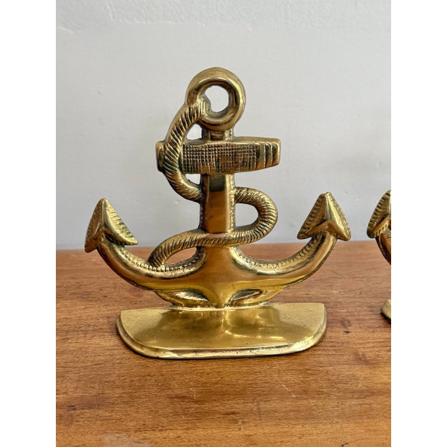 English Solid Cast Brass Nautical Anchor Bookends For Sale - Image 3 of 6