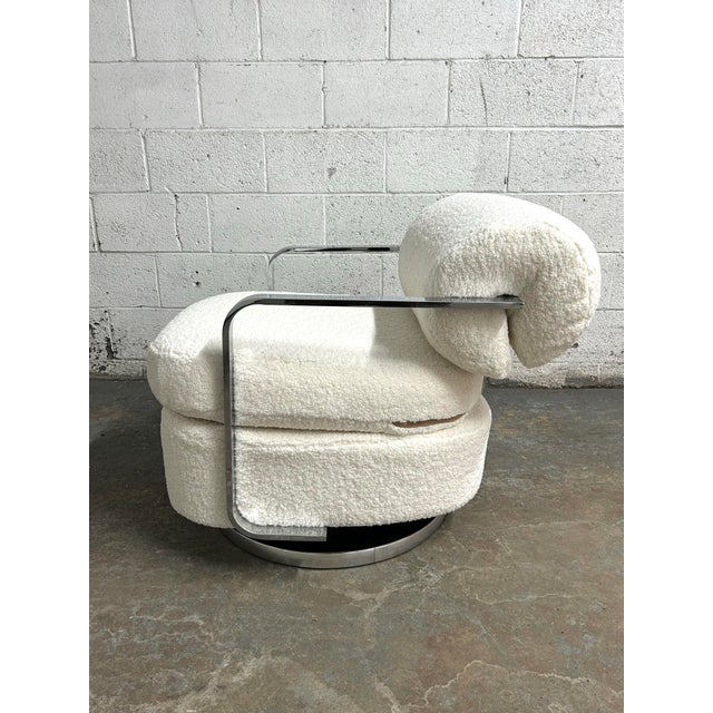 1960s Pair of Exceptional Mid Century Modern Chrome Milo Baughman for Thayer Coggin Swivel Lounge Chairs Newly Upholstered in Shearling Boucle For Sale In New York - Image 6 of 12