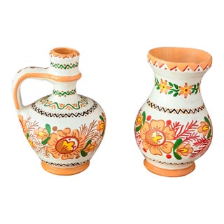 Vintage Hand Painted Set of European Folk Art Vessels For Sale