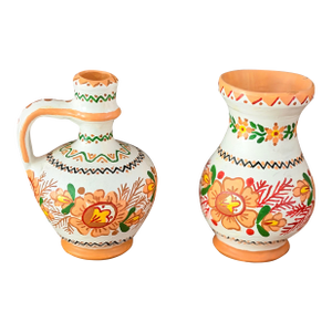 Vintage Hand Painted Set of European Folk Art Vessels