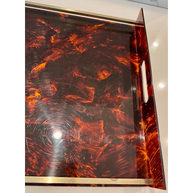 Willy Rizzo Large Christian Dior Lucite & Brass Serving Tray For Sale - Image 4 of 10